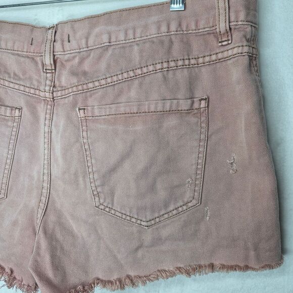 Free People Dusty Pink Distressed Exposed Button Fly Denim Shorts Size 31 - Picture 6 of 9